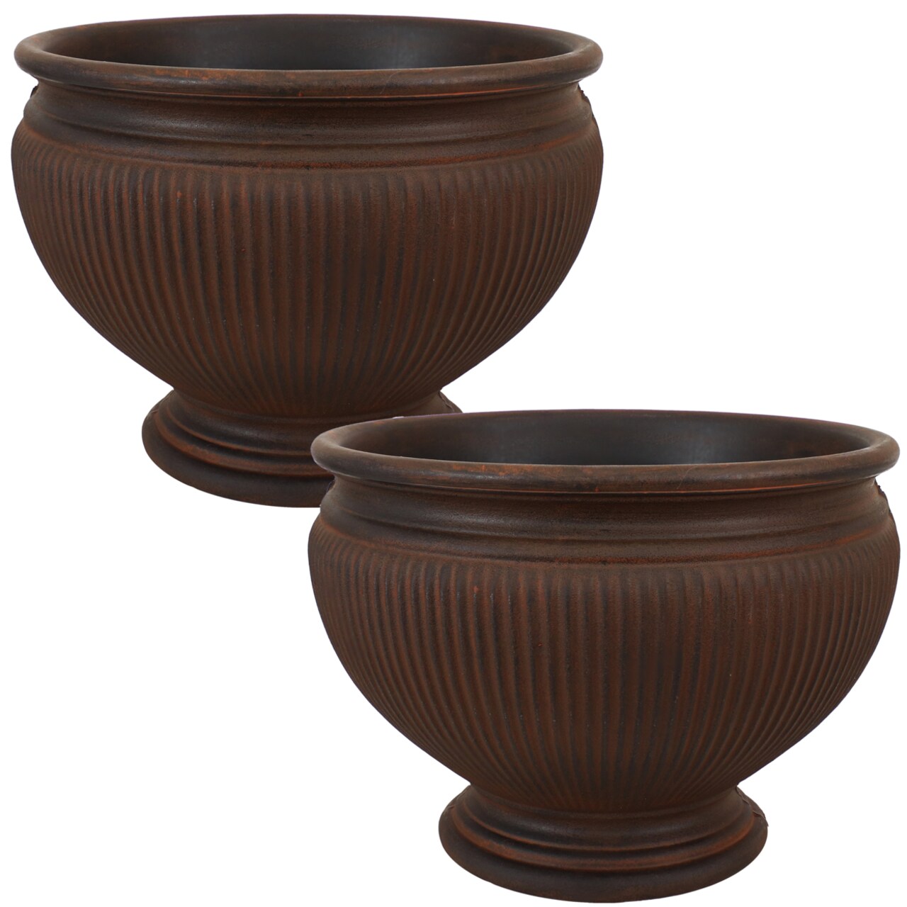 Sunnydaze 16 In Elizabeth Ribbed Urn Polyresin Planter - Rust - Set Of 2